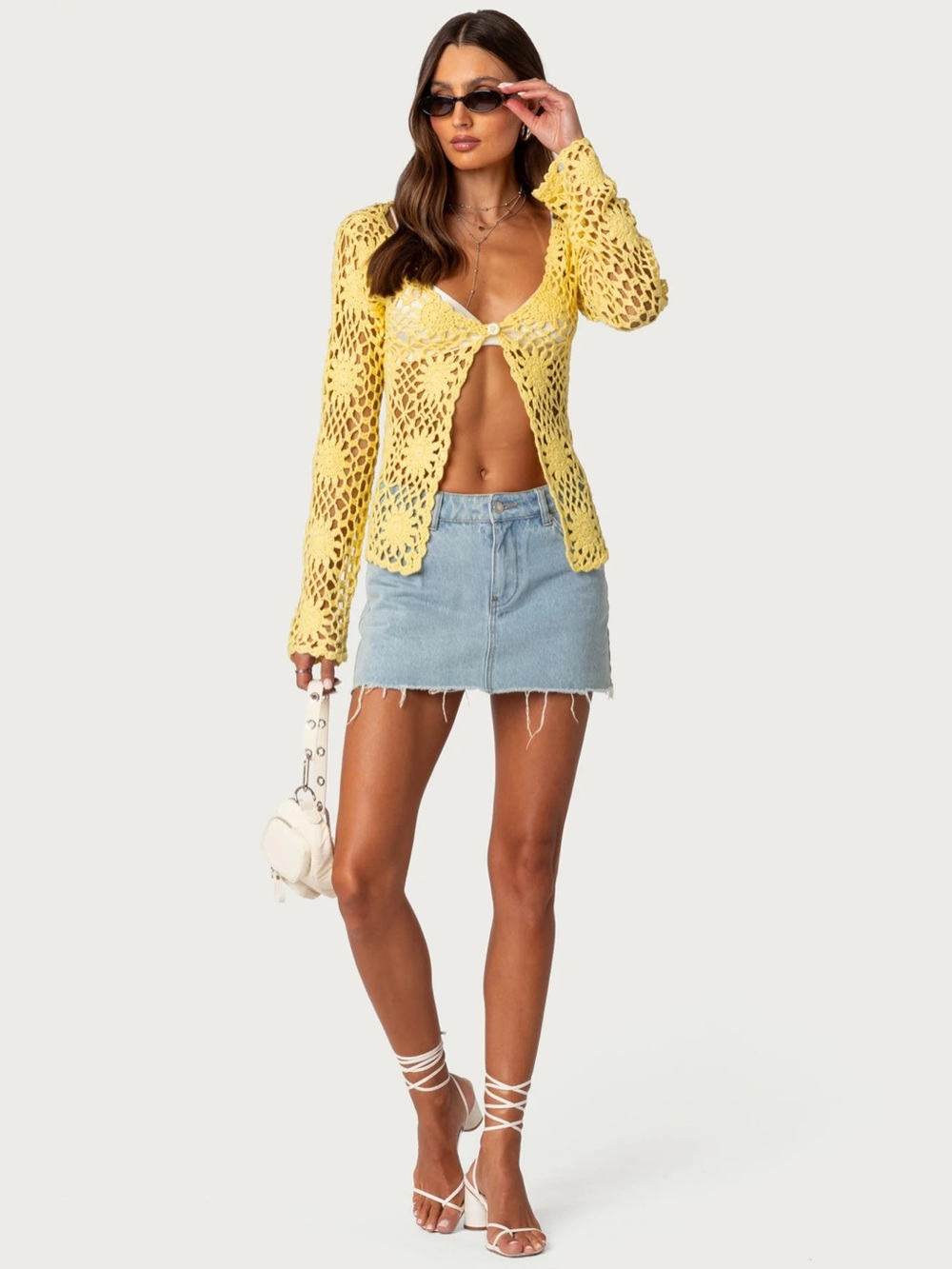 Edikted Jessie Denim Mini Skirt Light Blue — Large - Picture 6 of 10